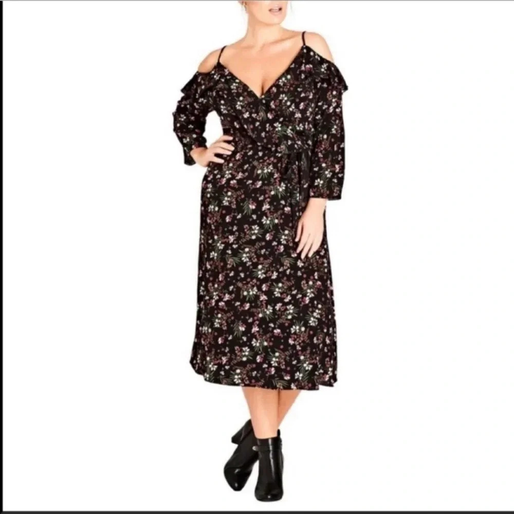 NWT City Chic Pretty Floral Cold Shoulder Wrap Dress 
Size 16